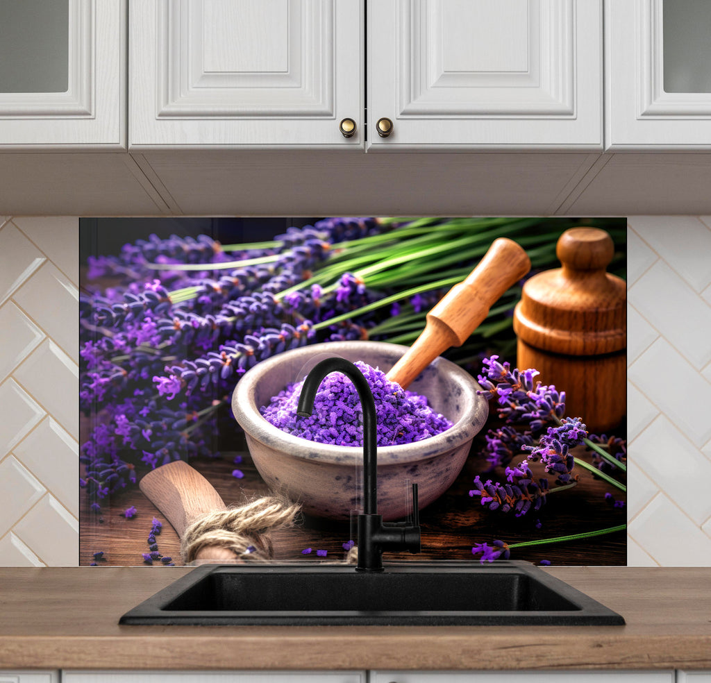 Rustic Lavender Bliss - Glass Kitchen Backsplash-BacksplashArtworks