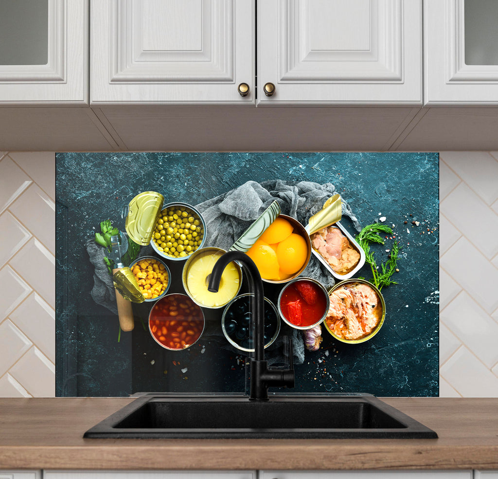 Gourmet Canned Food Art – Glass Kitchen Backsplash-BacksplashArtworks
