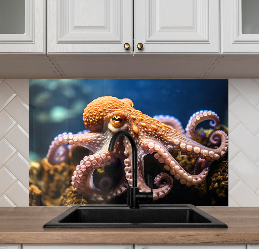 Deep Sea Octopus – Glass Kitchen Backsplash-BacksplashArtworks