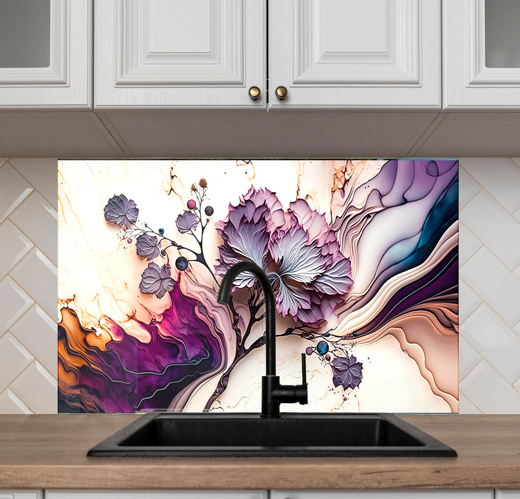 Mystic Floral Swirl - Glass Kitchen Backsplash-BacksplashArtworks