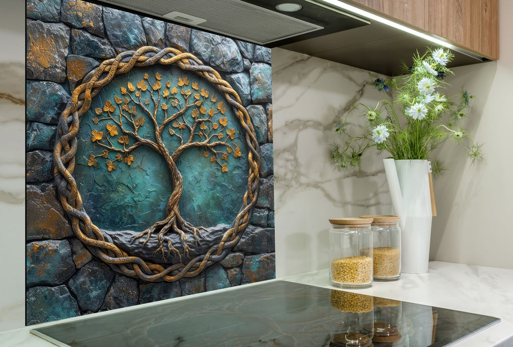 Ancient Wisdom Tree - Glass Kitchen Backsplash-BacksplashArtworks