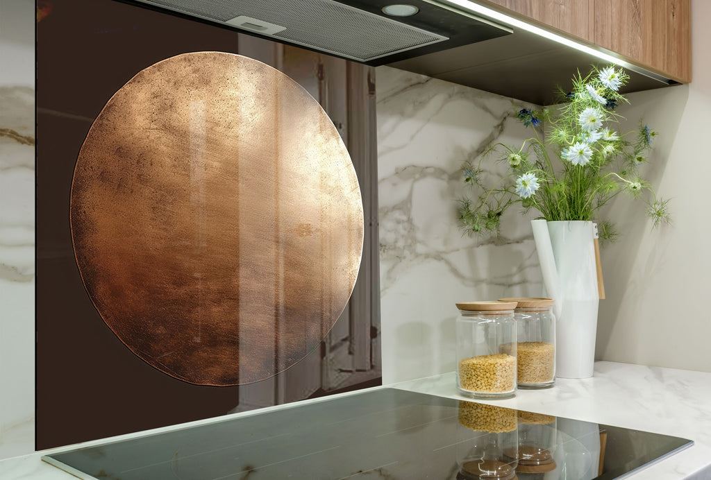 Minimalist Bronze Circle - Glass Kitchen Backsplash-BacksplashArtworks