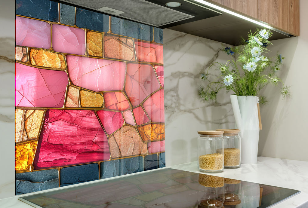 Rose Quartz - Glass Kitchen Backsplash-BacksplashArtworks