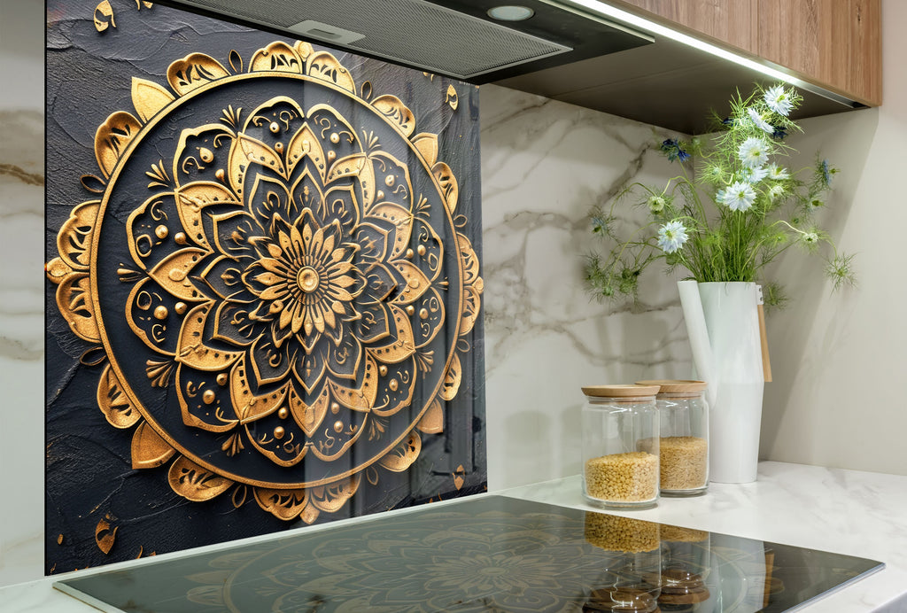 Luxury Mandala - Glass Kitchen Backsplash-BacksplashArtworks