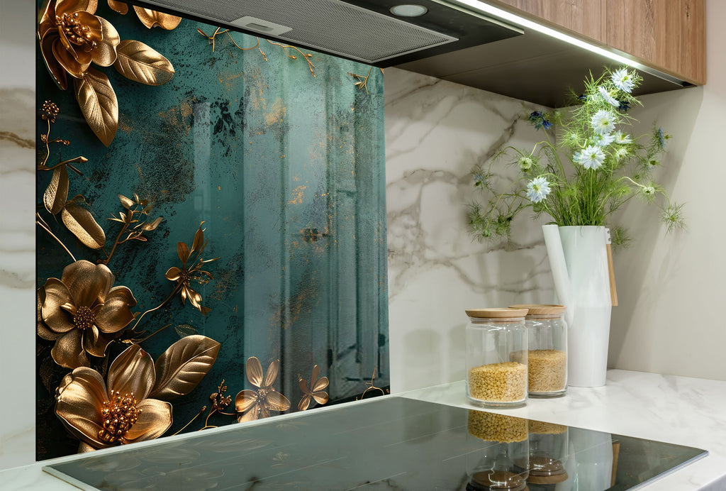 Emerald Elegance - Glass Kitchen Backsplash-BacksplashArtworks