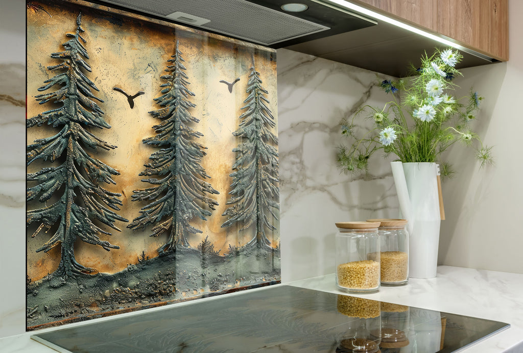Rustic Forest Trees Wall Art - Tempered Glass Kitchen Backsplash-BacksplashArtworks