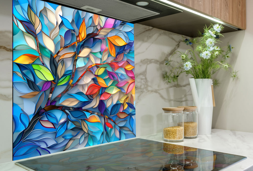 Vibrant Foliage Harmony - Glass Kitchen Backsplash-BacksplashArtworks