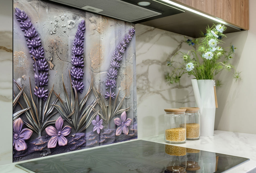 Rustic Lavender Garden - Glass Kitchen Backsplash-BacksplashArtworks