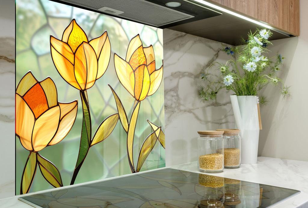 Stained Glass Tulip Art - Glass Kitchen Backsplash-BacksplashArtworks