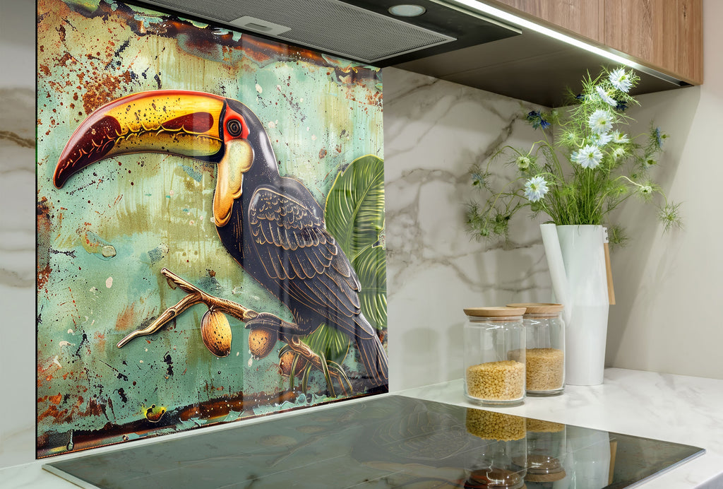 Tropical Toucan – Glass Kitchen Backsplash-BacksplashArtworks