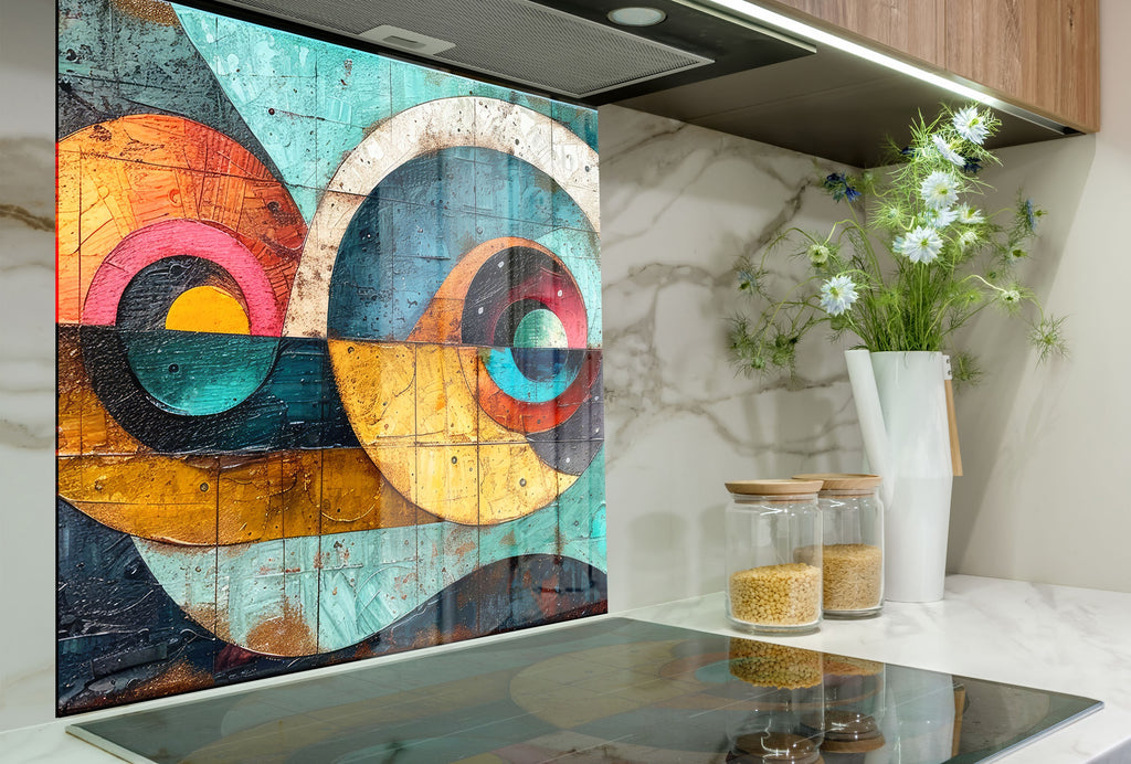 Mosaic Tempered Glass Kitchen Backsplash with Abstract Art Design-BacksplashArtworks