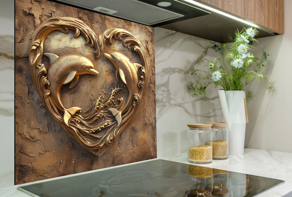 Eternal Love Dolphins – Glass Kitchen Backsplash-BacksplashArtworks