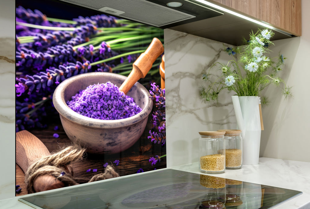 Rustic Lavender Bliss - Glass Kitchen Backsplash-BacksplashArtworks