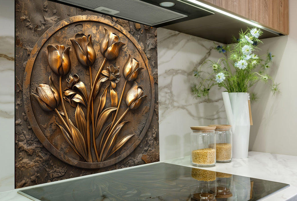 Golden Tulip Emblem - Glass Kitchen Backsplash-BacksplashArtworks