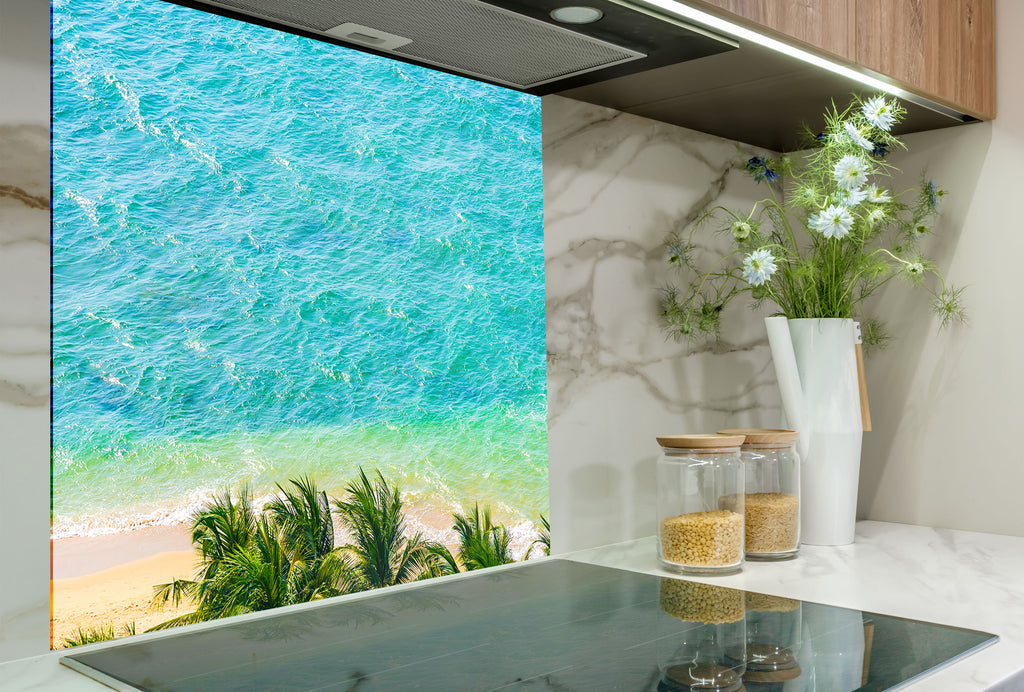 Aerial Tropical Ocean View Wall Art – Tempered Glass Kitchen Backsplash-BacksplashArtworks