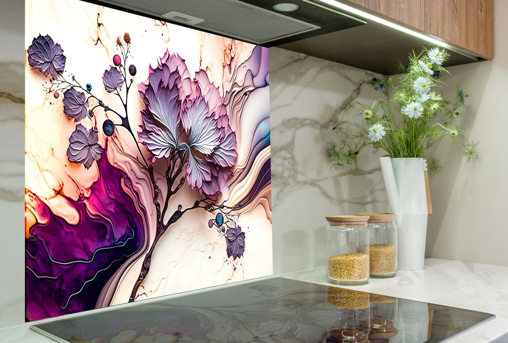 Mystic Floral Swirl - Glass Kitchen Backsplash-BacksplashArtworks