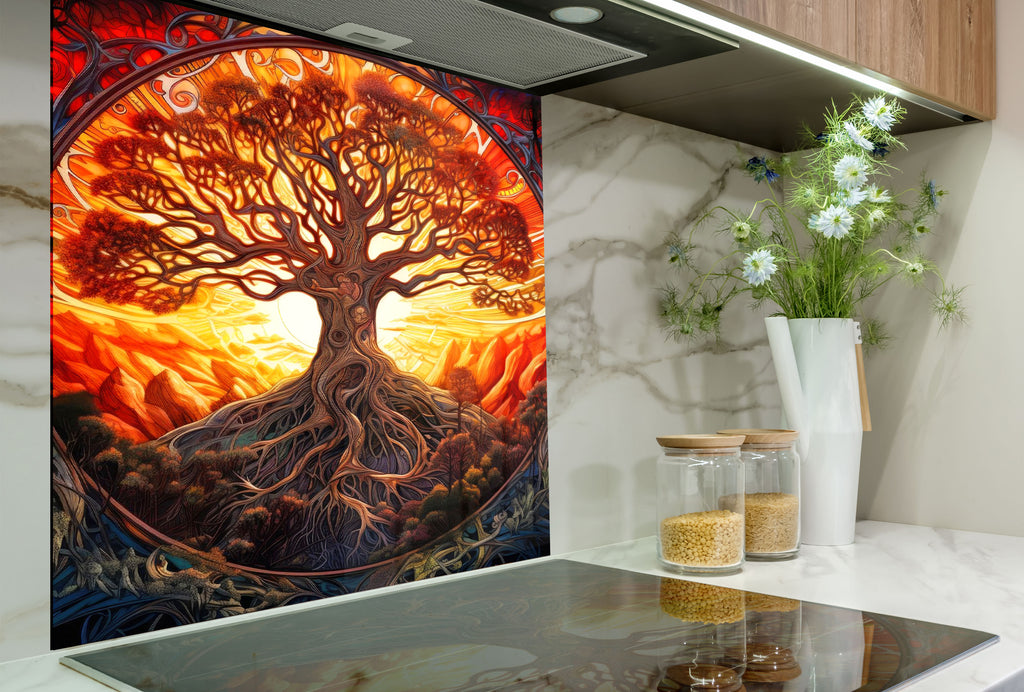 Tree of Life - Vibrant Glass Kitchen Backsplash-BacksplashArtworks