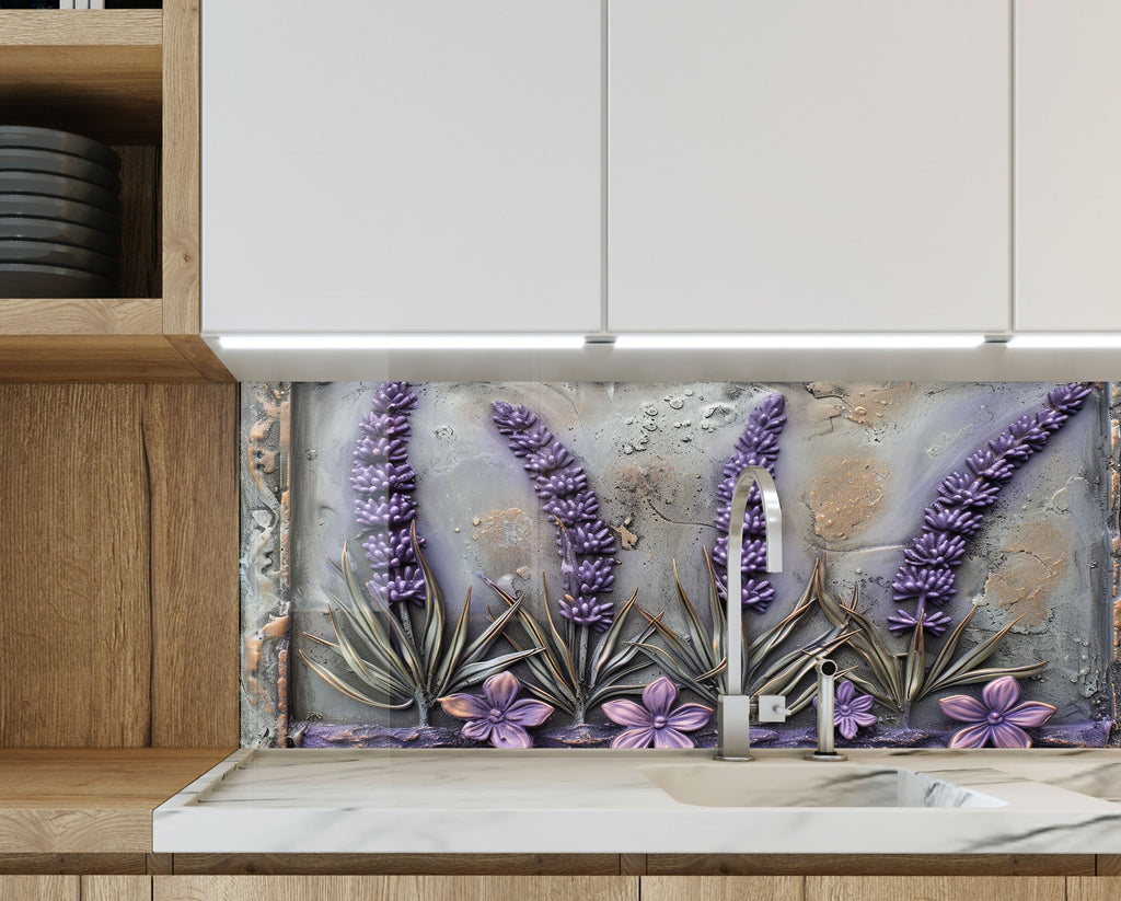 Rustic Lavender Garden - Glass Kitchen Backsplash-BacksplashArtworks