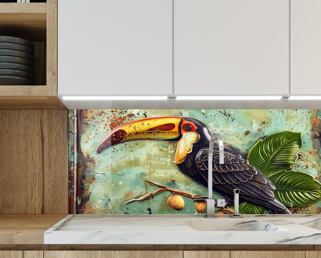 Tropical Toucan – Glass Kitchen Backsplash-BacksplashArtworks