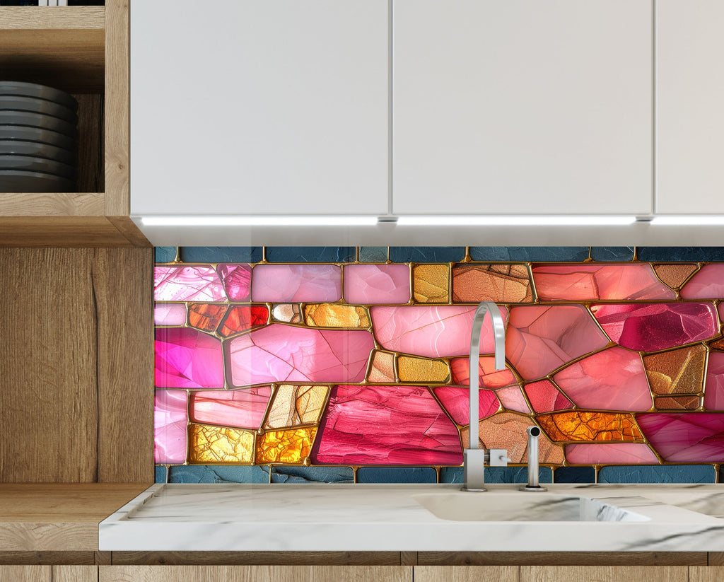 Rose Quartz - Glass Kitchen Backsplash-BacksplashArtworks