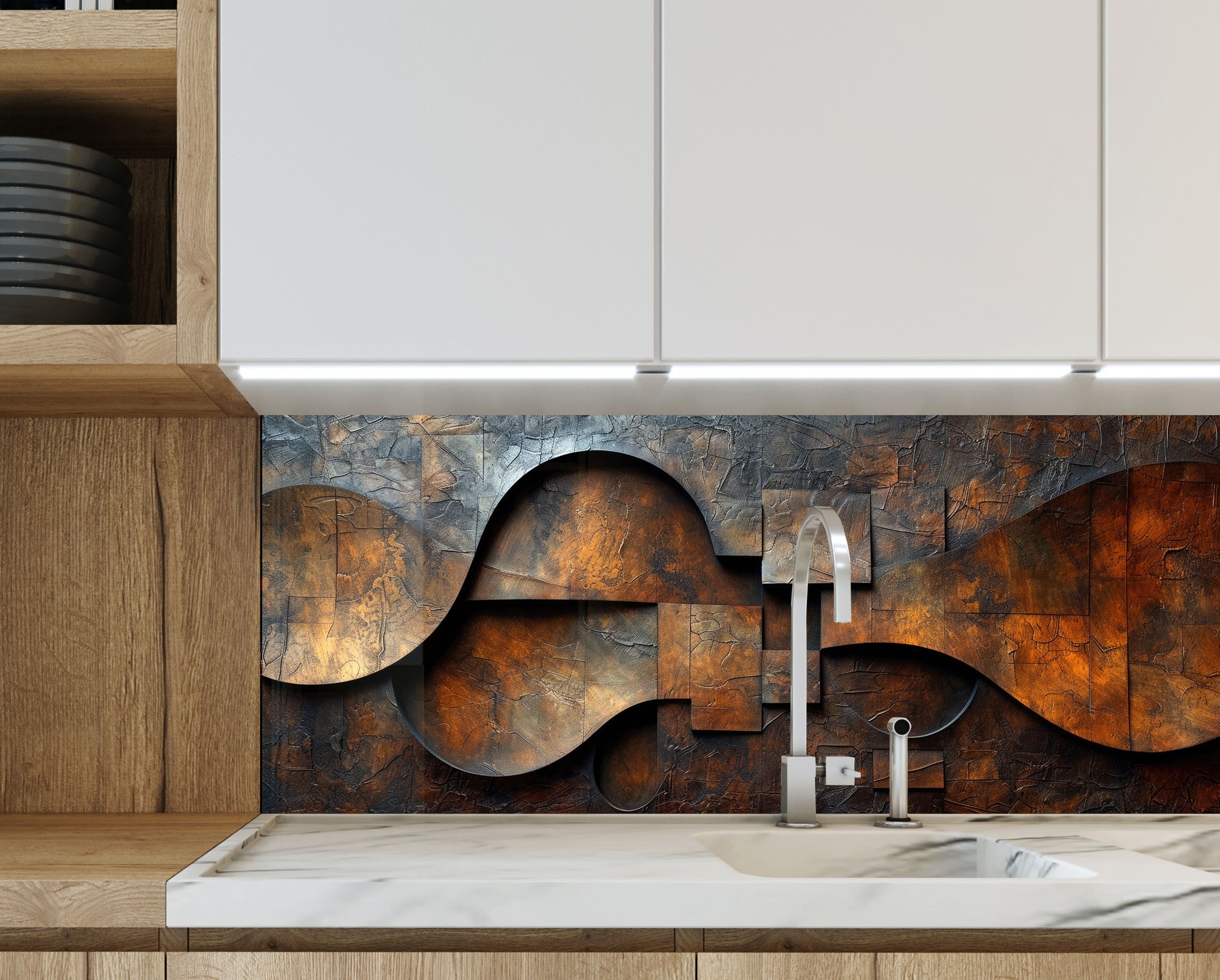 Rust Kitchen Splashback Industrial Rust Metal Glass Kitchen | Backsplash Artworks ...