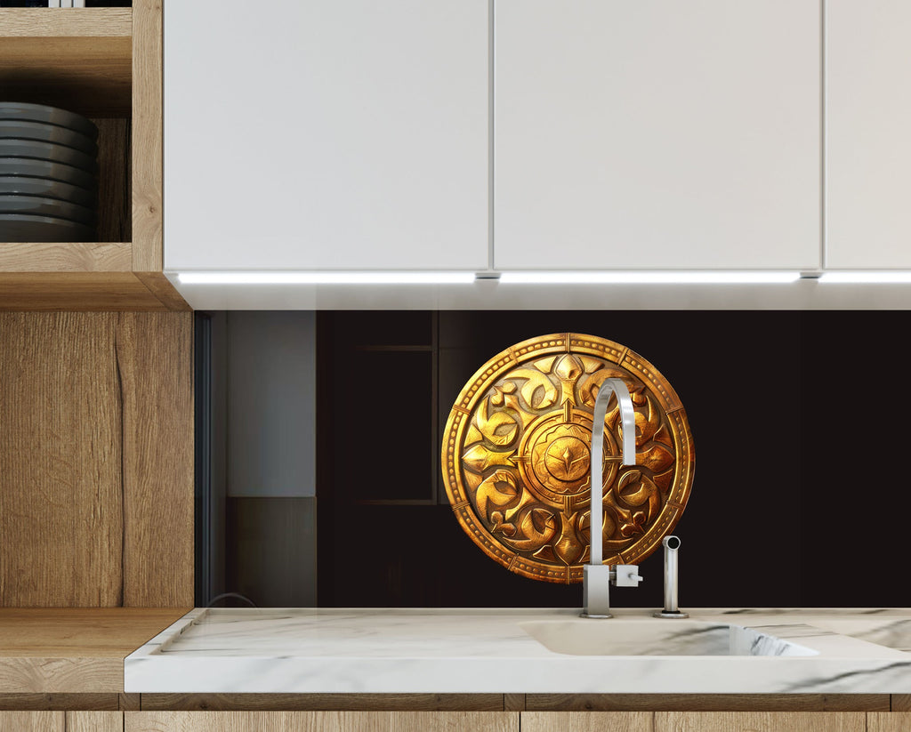 Golden Medallion - Glass Kitchen Backsplash-BacksplashArtworks