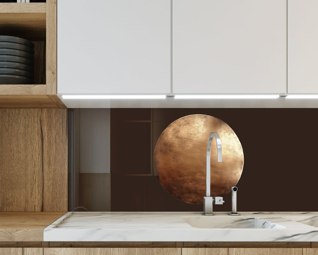 Minimalist Bronze Circle - Glass Kitchen Backsplash-BacksplashArtworks