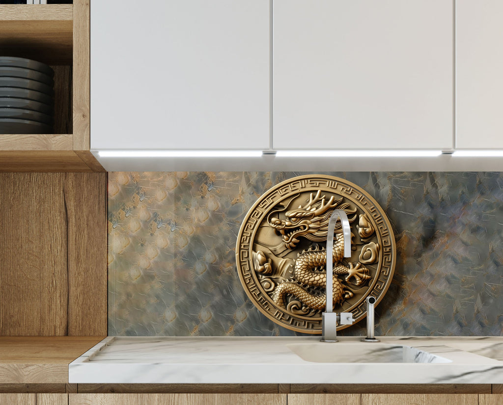Chinese Dragon - Glass Kitchen Backsplash-BacksplashArtworks