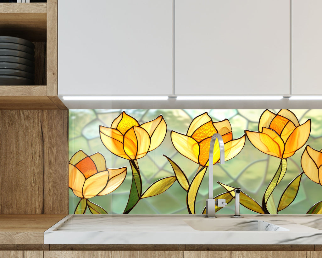 Stained Glass Tulip Art - Glass Kitchen Backsplash-BacksplashArtworks