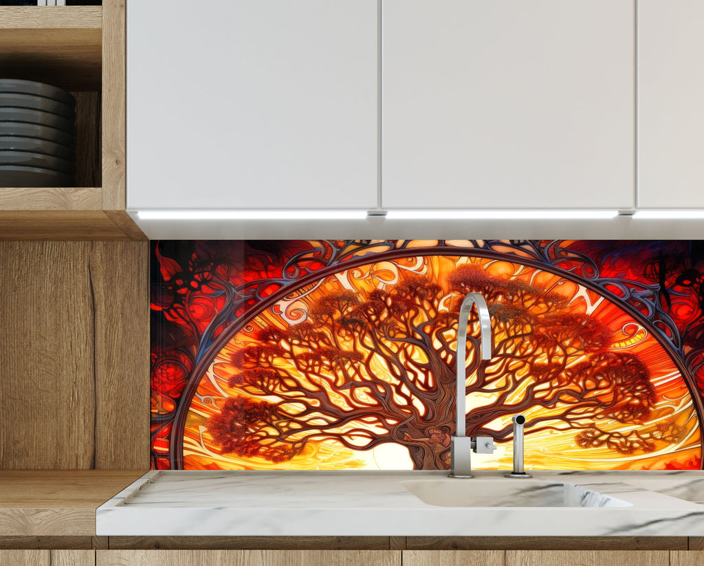 Tree of Life - Vibrant Glass Kitchen Backsplash-BacksplashArtworks