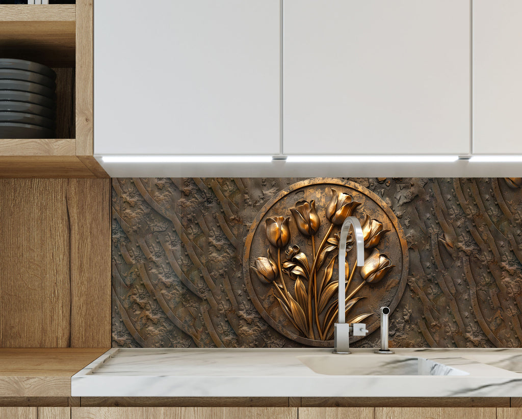 Golden Tulip Emblem - Glass Kitchen Backsplash-BacksplashArtworks
