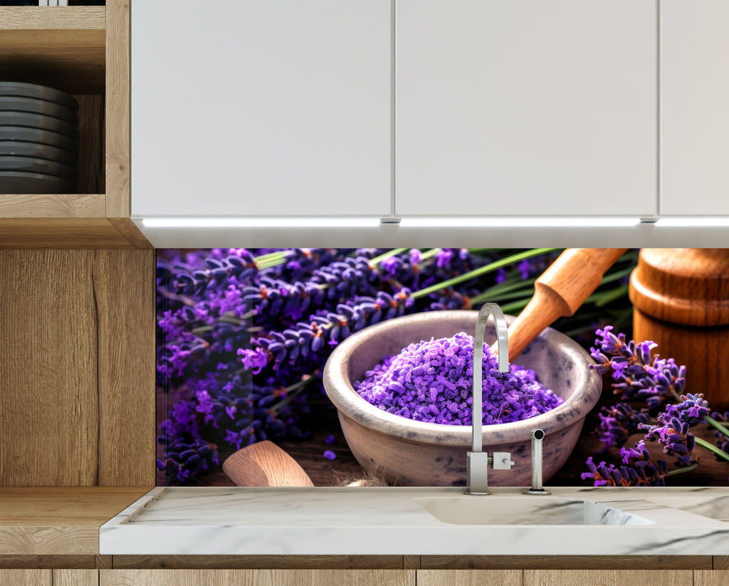Rustic Lavender Bliss - Glass Kitchen Backsplash-BacksplashArtworks