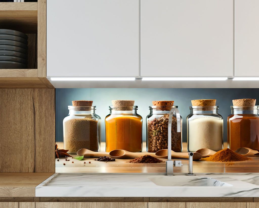 Spice Jar Collection – Glass Kitchen Backsplash-BacksplashArtworks