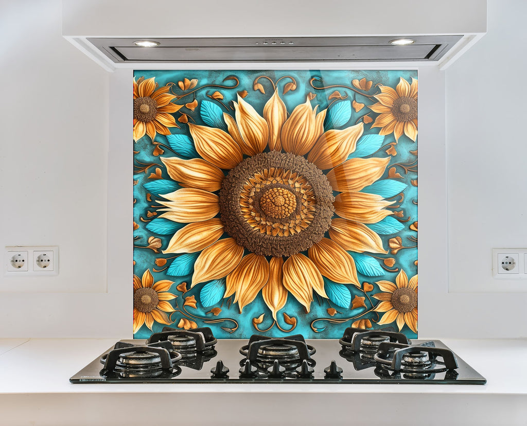 Rustic Sunflower Charm - Glass Kitchen Backsplash-BacksplashArtworks