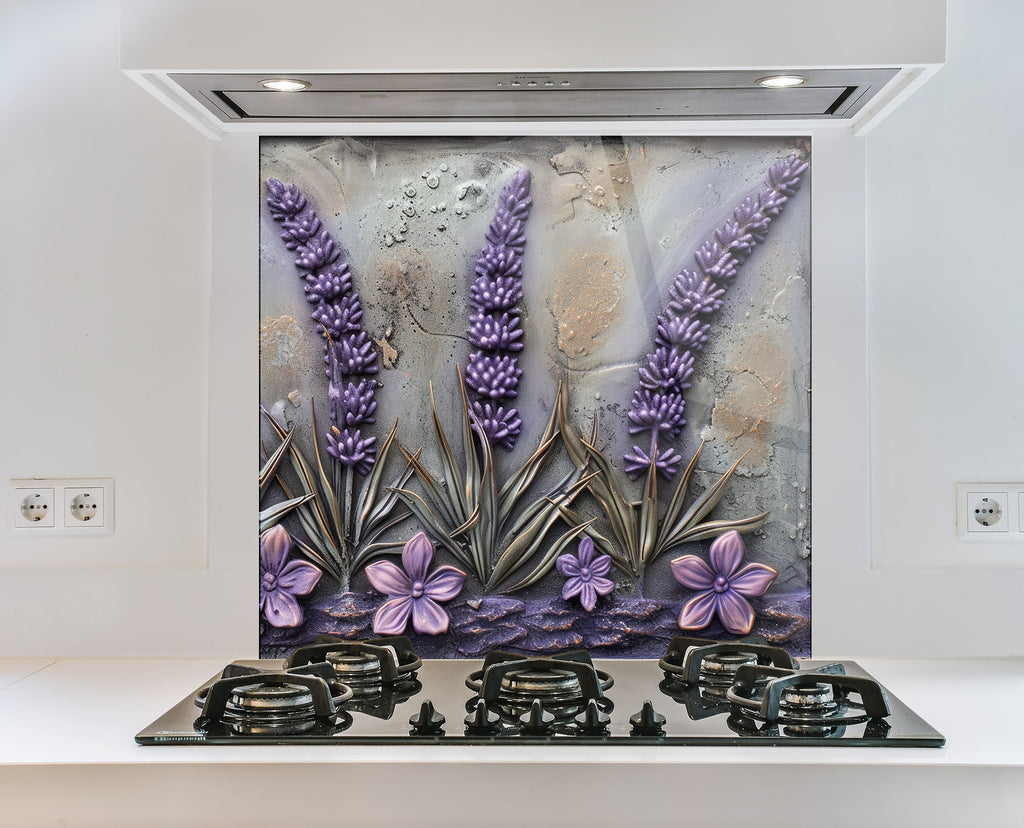 Rustic Lavender Garden - Glass Kitchen Backsplash-BacksplashArtworks