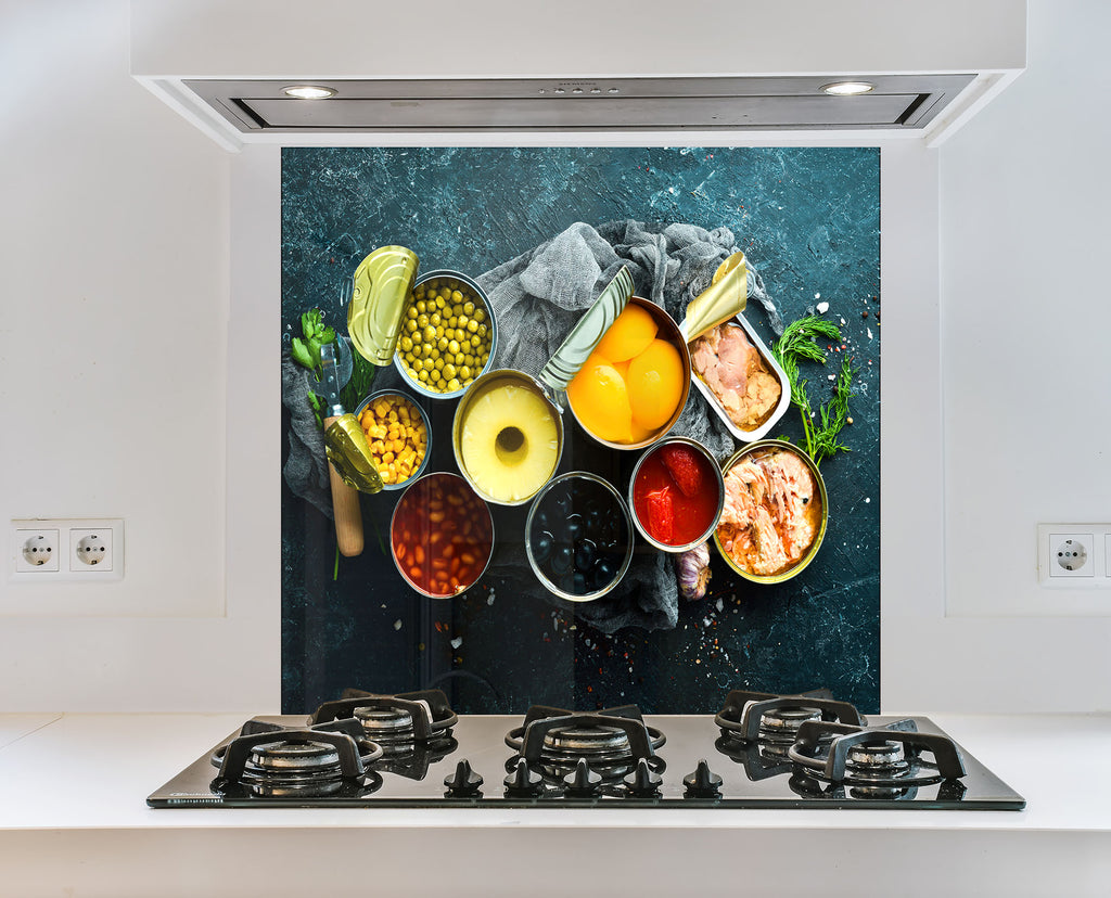 Gourmet Canned Food Art – Glass Kitchen Backsplash-BacksplashArtworks