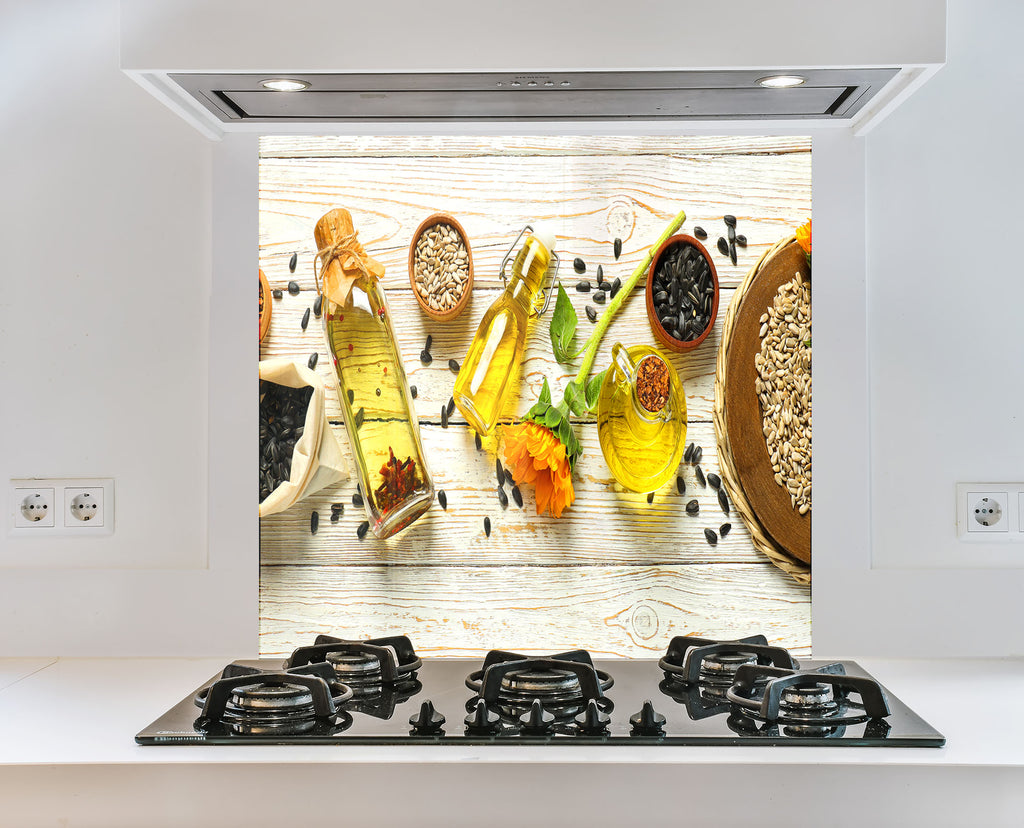 Sunflower Oil Harvest – Glass Kitchen Backsplash-BacksplashArtworks