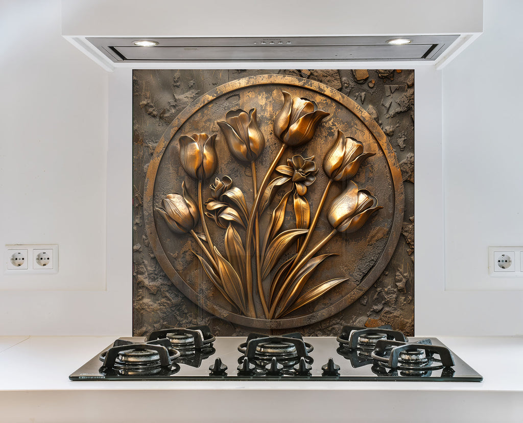 Golden Tulip Emblem - Glass Kitchen Backsplash-BacksplashArtworks