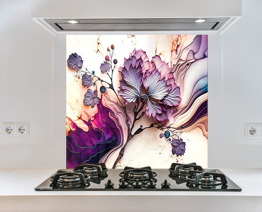 Mystic Floral Swirl - Glass Kitchen Backsplash-BacksplashArtworks