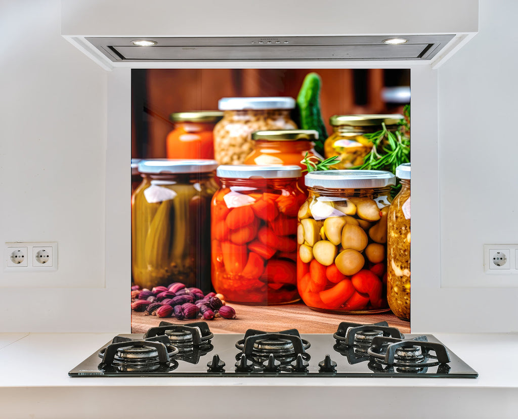 Rustic Pickled Pantry – Glass Kitchen Backsplash-BacksplashArtworks