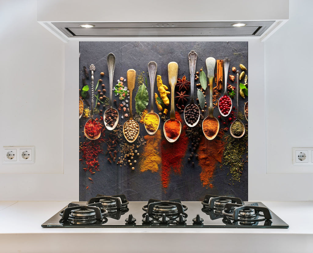 Vintage Spice Elegance - Tempered Glass Kitchen Backsplash-BacksplashArtworks