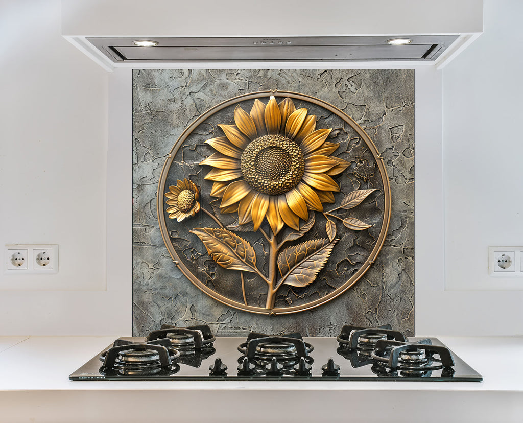 Rustic Sunflower Emblem - Glass Kitchen Backsplash-BacksplashArtworks