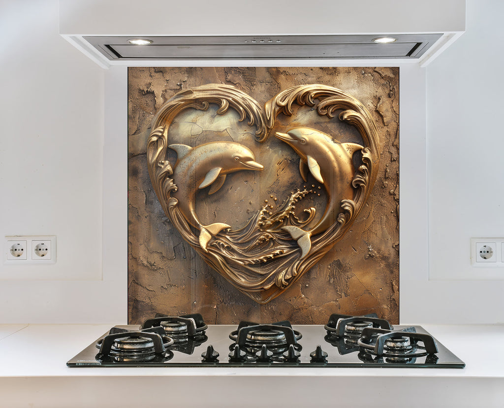 Eternal Love Dolphins – Glass Kitchen Backsplash-BacksplashArtworks