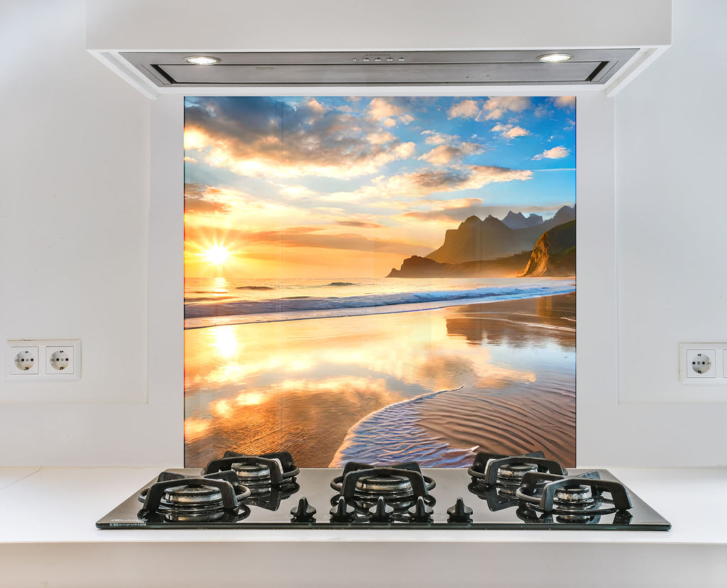 Majestic Mountain Beach Sunset Wall Art – Tempered Glass Kitchen Backsplash-BacksplashArtworks