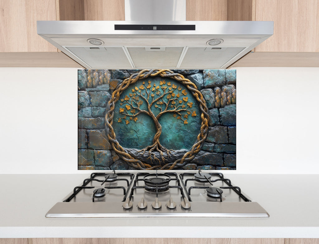 Ancient Wisdom Tree - Glass Kitchen Backsplash-BacksplashArtworks