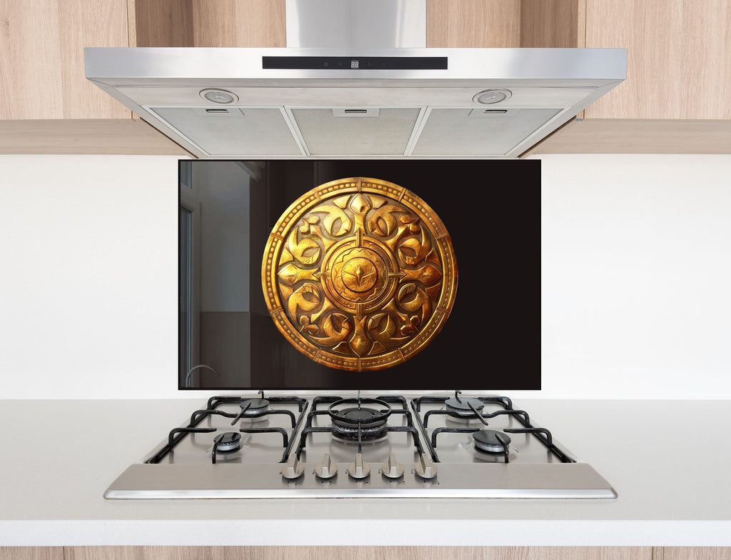 Golden Medallion - Glass Kitchen Backsplash-BacksplashArtworks