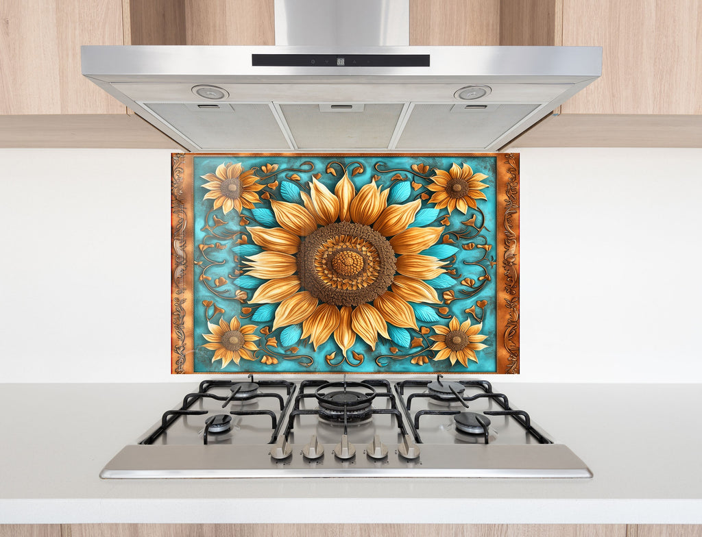 Rustic Sunflower Charm - Glass Kitchen Backsplash-BacksplashArtworks