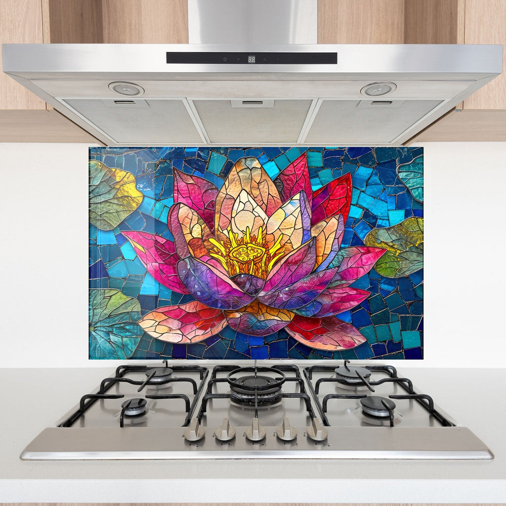 Pink Lotus Bloom - Glass Kitchen Backsplash-BacksplashArtworks