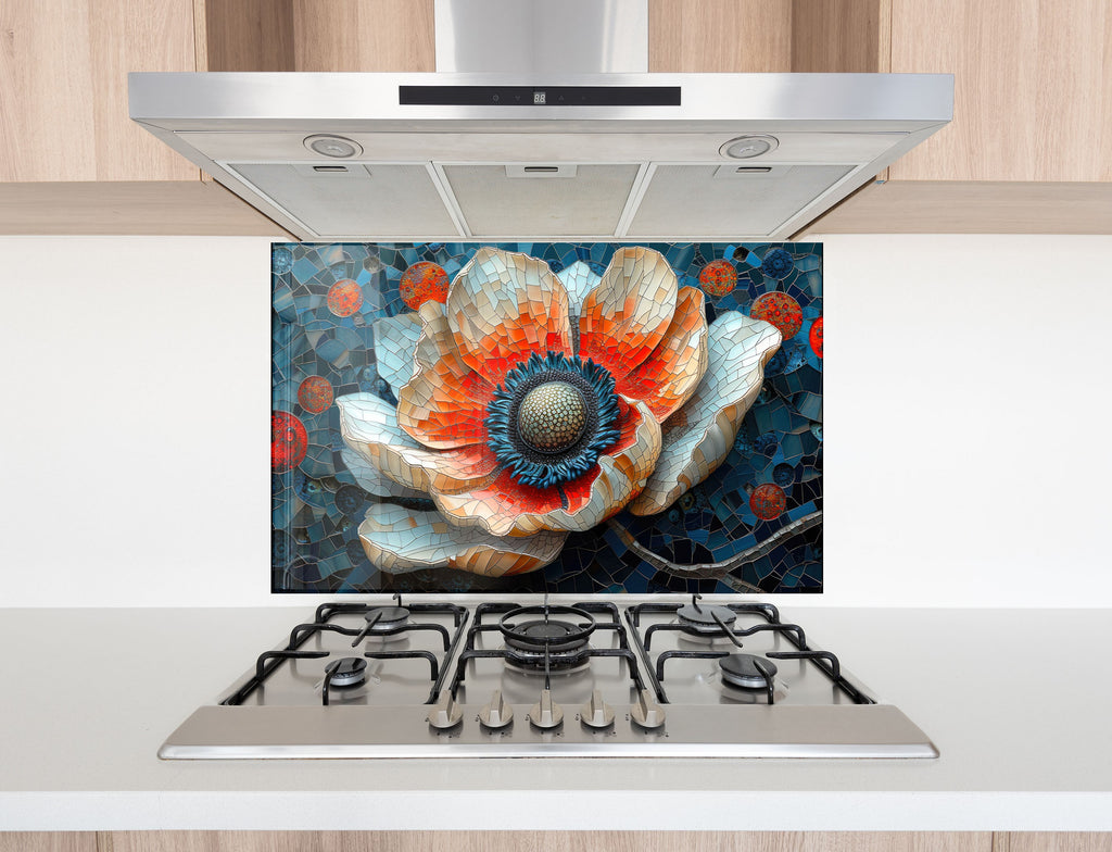 Mosaic Poppy Flower Art - Glass Kitchen Backsplash-BacksplashArtworks