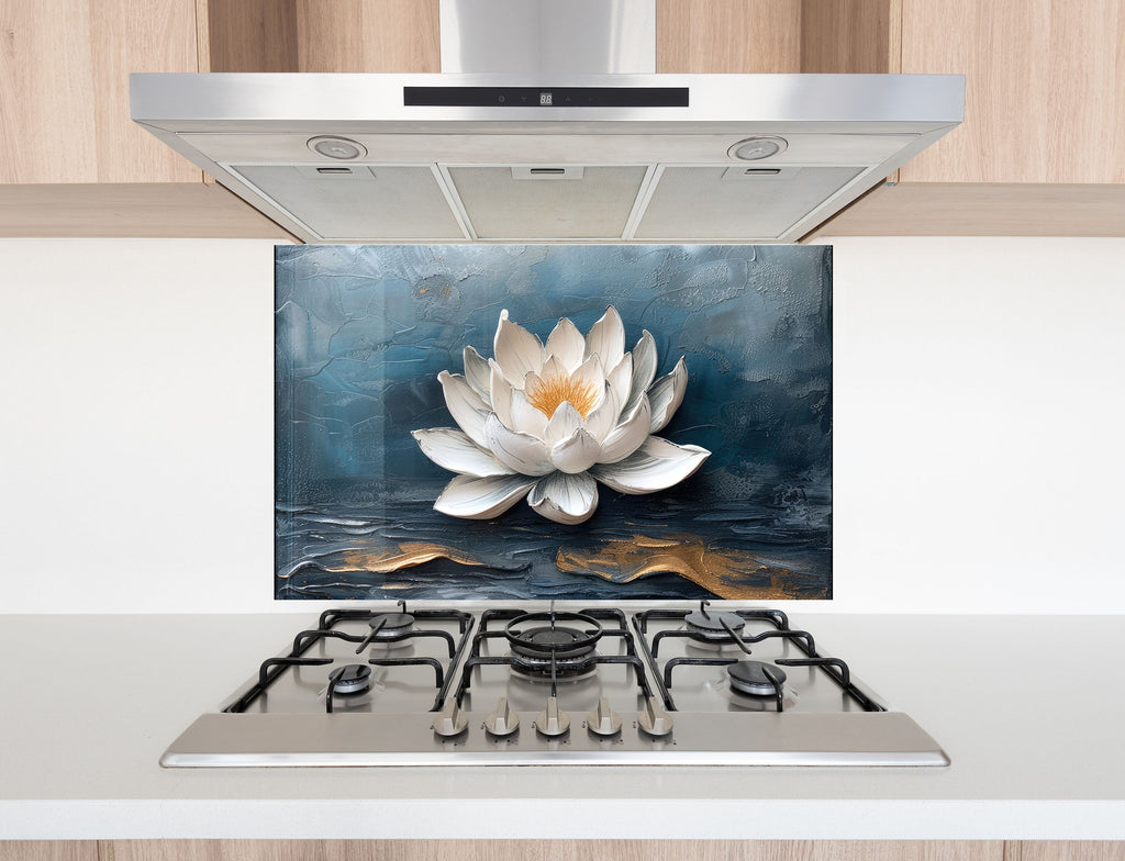 Serene Lotus Blossom - Glass Kitchen Backsplash-BacksplashArtworks